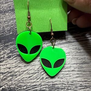 Green Alien Face Earrings